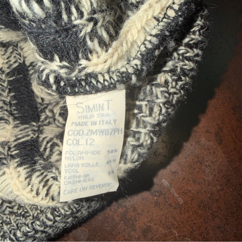 Moschino Black & Cream Plaid Crewneck with Heart and Peace Elbow Patches - Picture 3 of 6